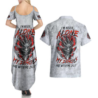 Devil Skull Couples Matching Summer Maxi Dress and Hawaiian Shirt I Never Alone My Demon With Me 24/7 - Wonder Print Shop