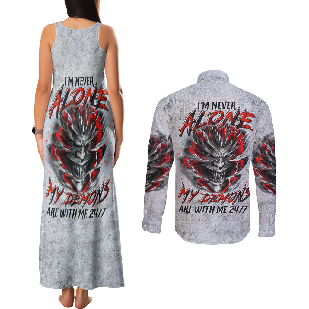 Devil Skull Couples Matching Tank Maxi Dress and Long Sleeve Button Shirts I Never Alone My Demon With Me 24/7 - Wonder Print Shop