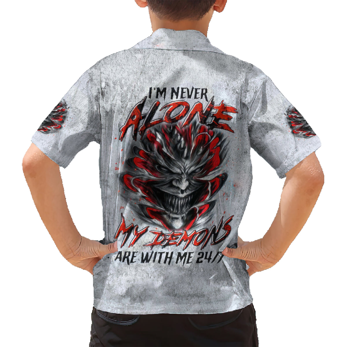 Devil Skull Hawaiian Shirt I Never Alone My Demon With Me 24/7 - Wonder Print Shop