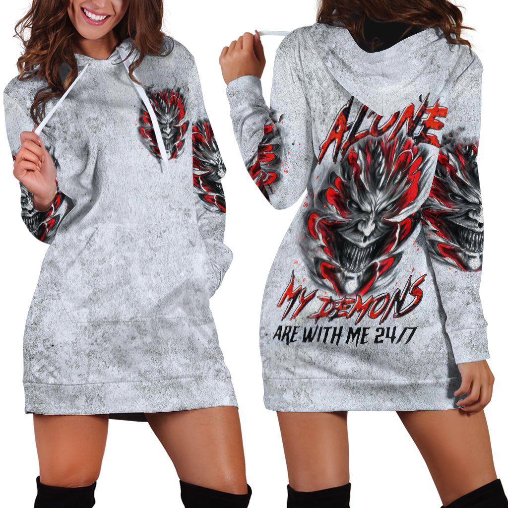 Devil Skull Hoodie Dress I Never Alone My Demon With Me 24/7 - Wonder Print Shop