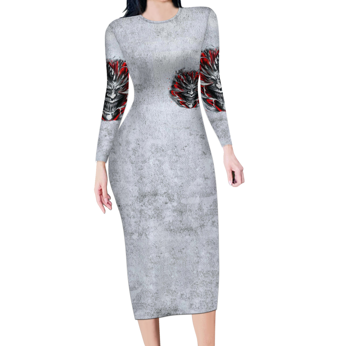 Devil Skull Long Sleeve Bodycon Dress I Never Alone My Demon With Me 24/7 - Wonder Print Shop