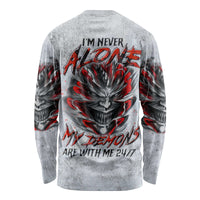 Devil Skull Long Sleeve Shirt I Never Alone My Demon With Me 24/7 - Wonder Print Shop