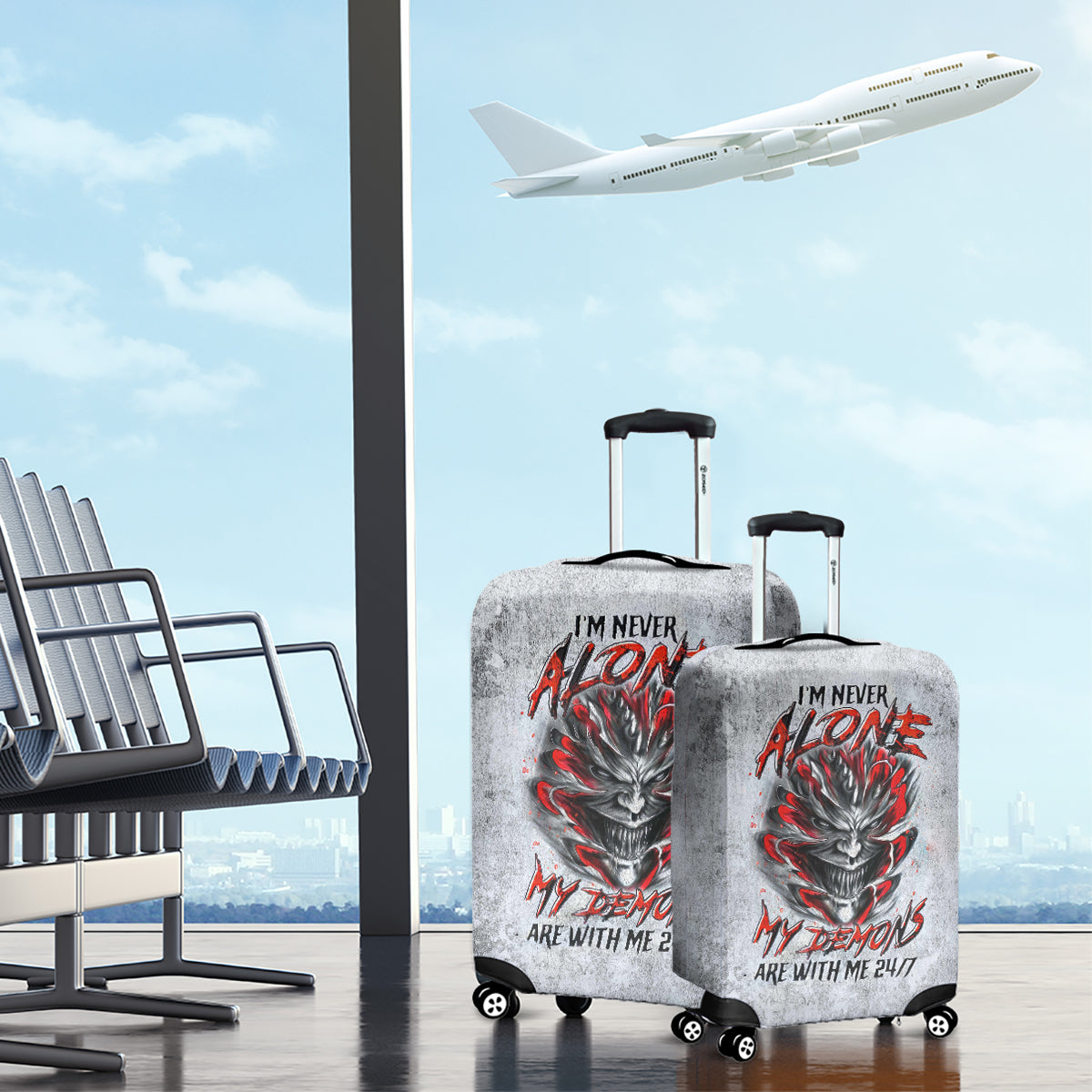 Devil Skull Luggage Cover I Never Alone My Demon With Me 24/7 - Wonder Print Shop