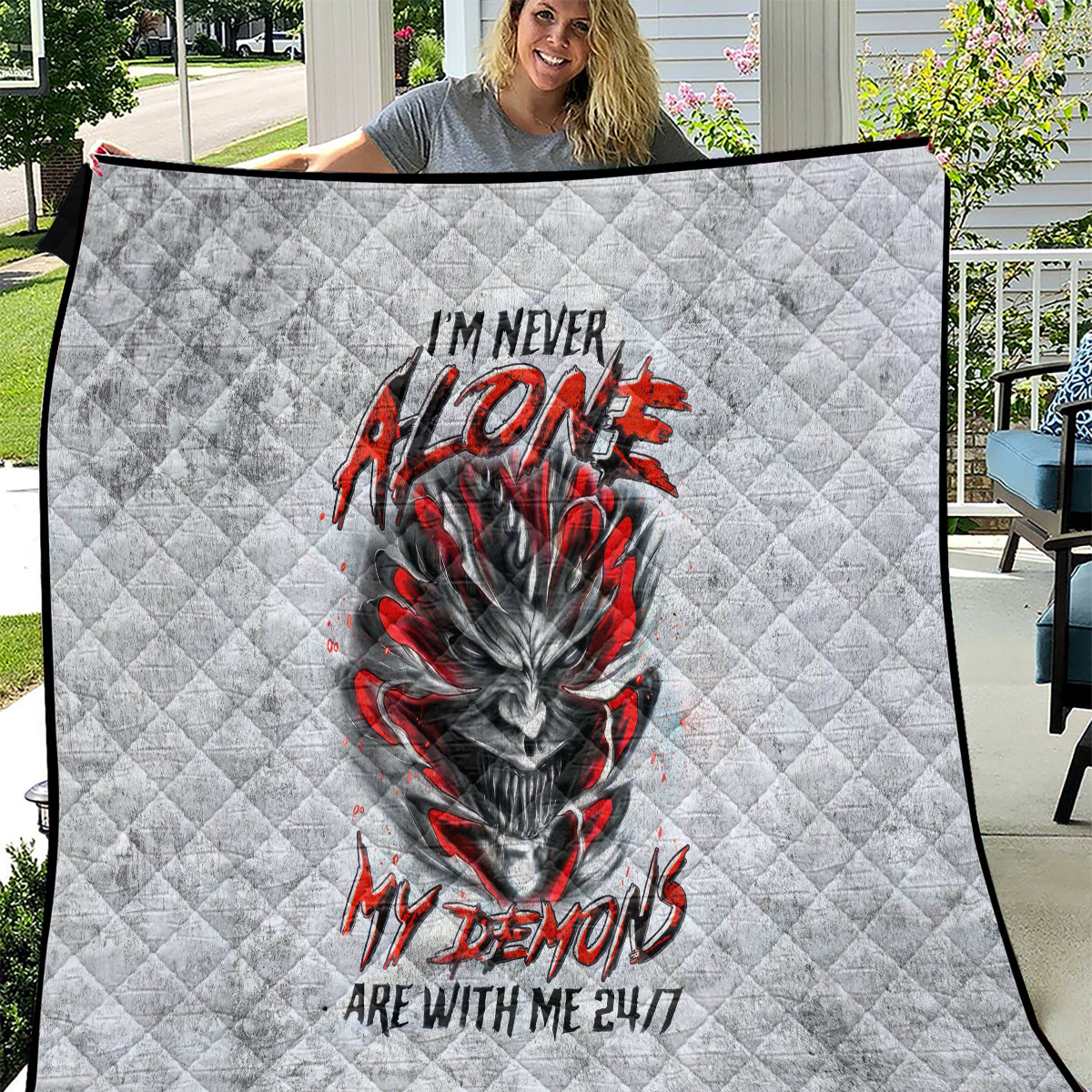 Devil Skull Quilt I Never Alone My Demon With Me 24/7 - Wonder Print Shop