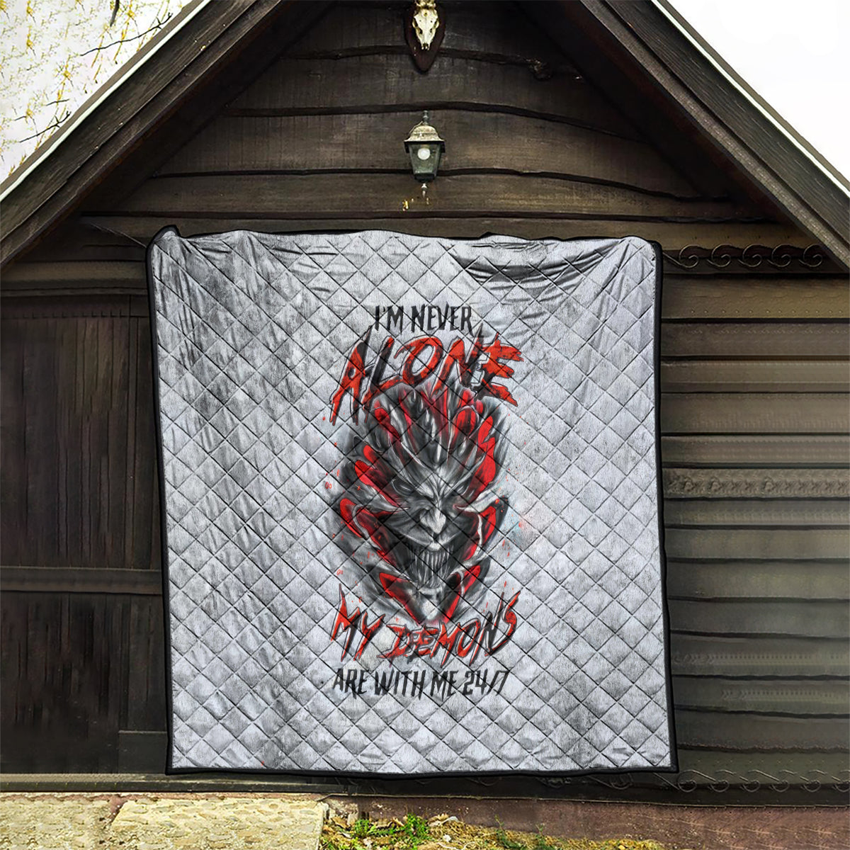 Devil Skull Quilt I Never Alone My Demon With Me 24/7 - Wonder Print Shop