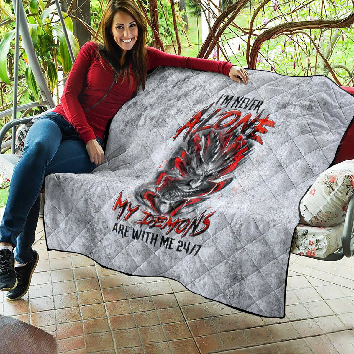 Devil Skull Quilt I Never Alone My Demon With Me 24/7 - Wonder Print Shop