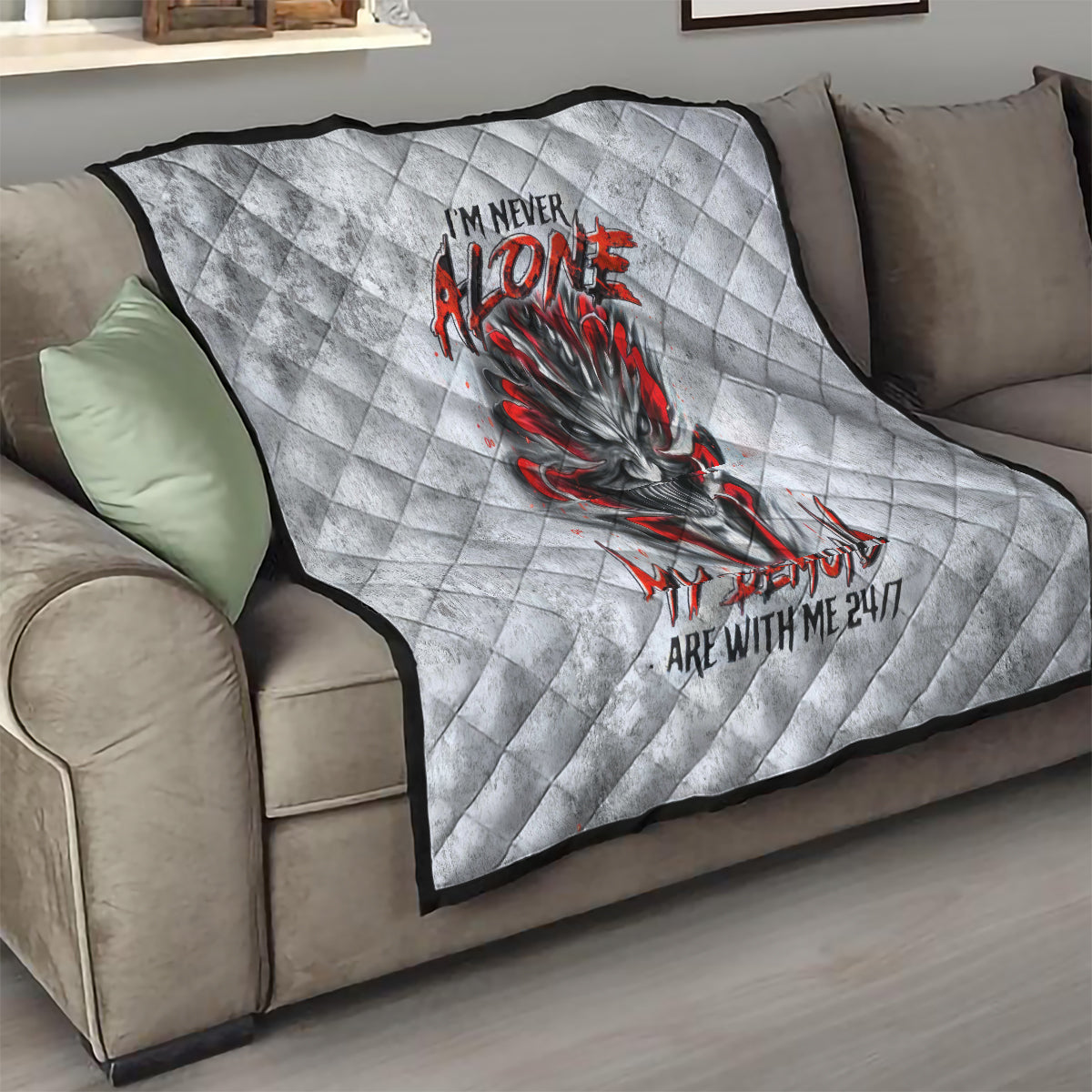 Devil Skull Quilt I Never Alone My Demon With Me 24/7 - Wonder Print Shop