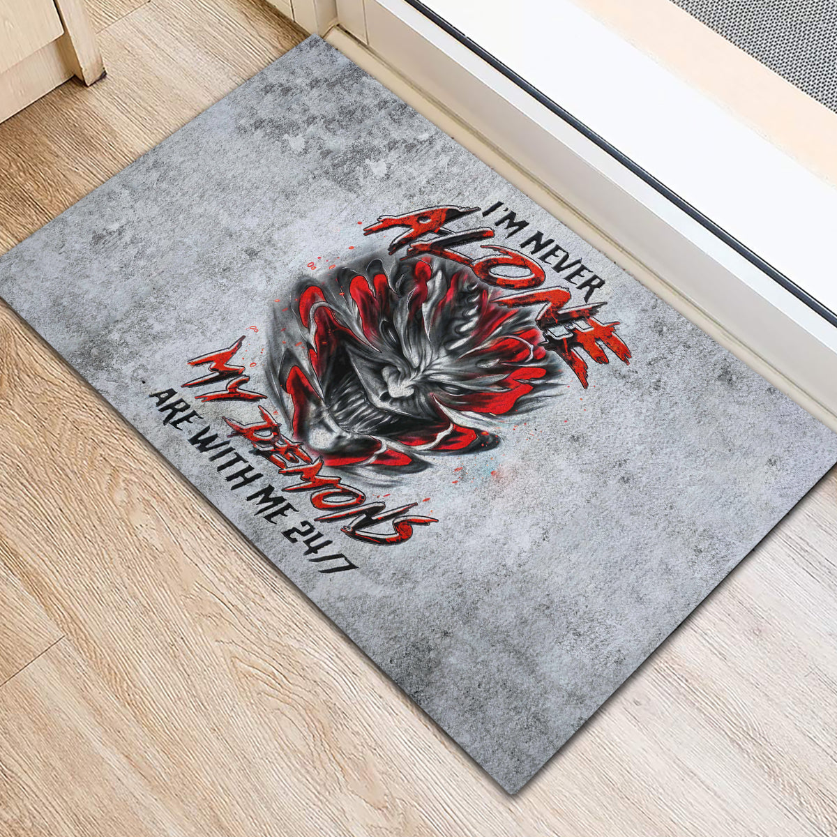 Devil Skull Rubber Doormat I Never Alone My Demon With Me 24/7 - Wonder Print Shop