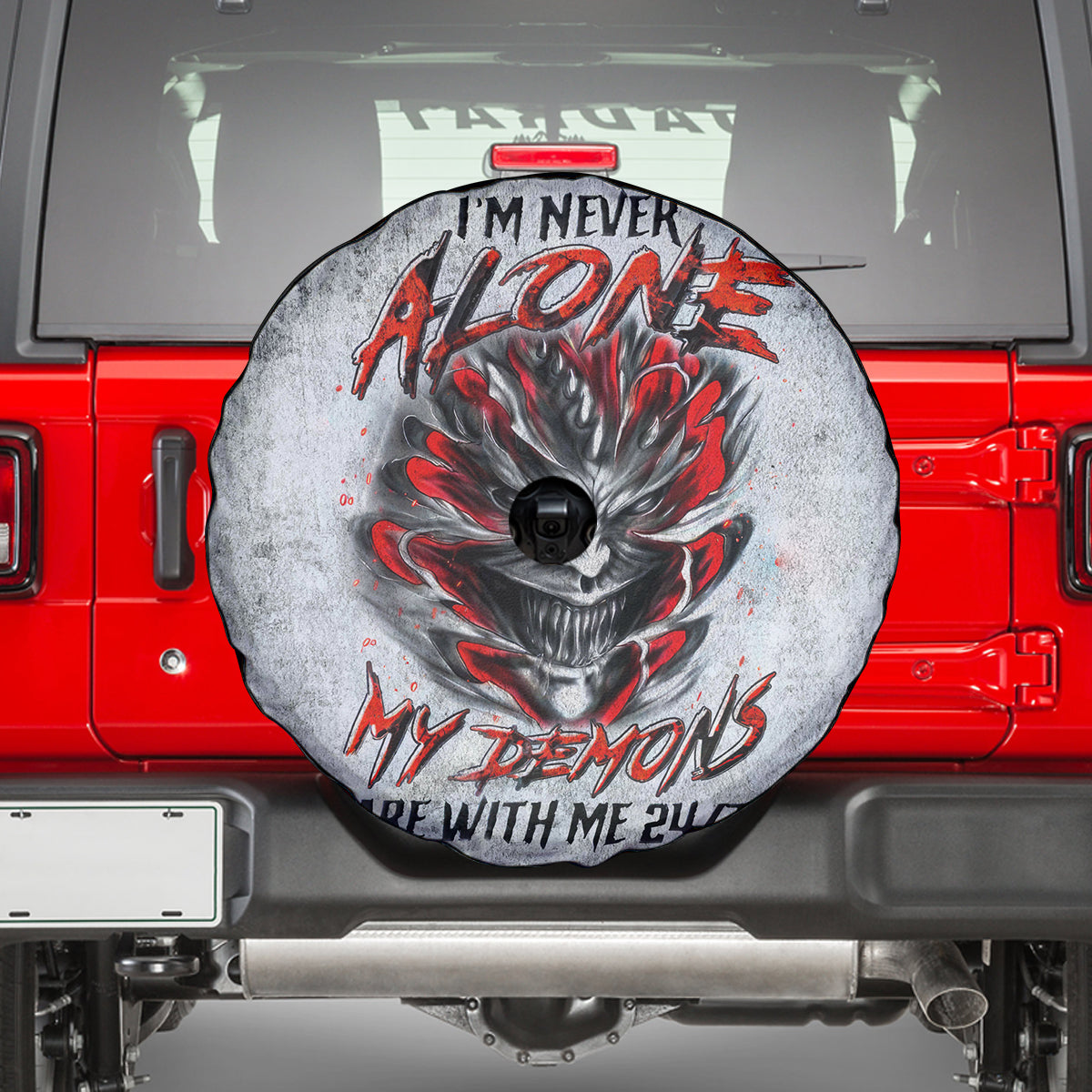 Devil Skull Spare Tire Cover I Never Alone My Demon With Me 24/7 - Wonder Print Shop