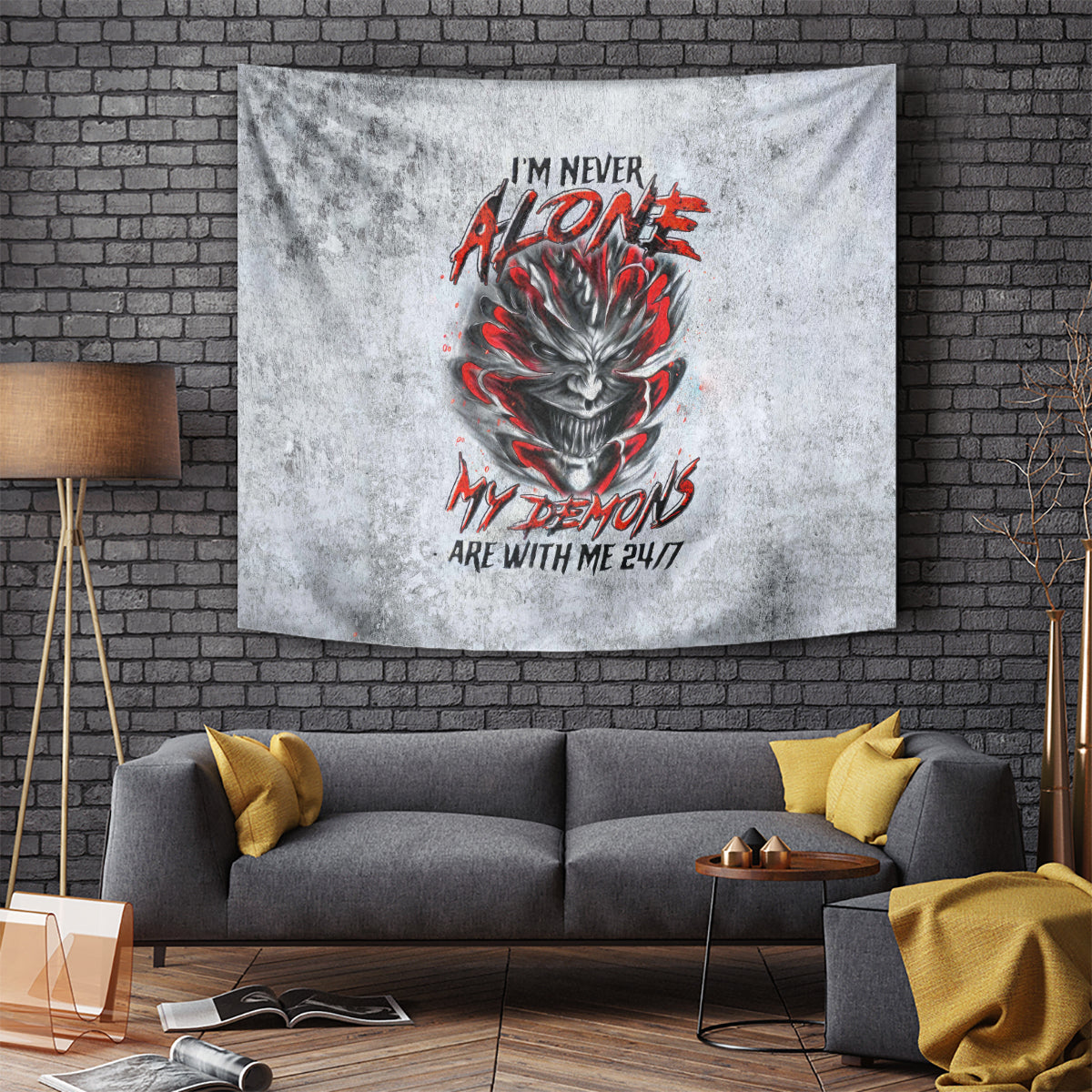 Devil Skull Tapestry I Never Alone My Demon With Me 24/7 - Wonder Print Shop