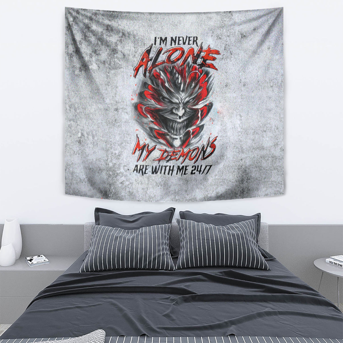 Devil Skull Tapestry I Never Alone My Demon With Me 24/7 - Wonder Print Shop