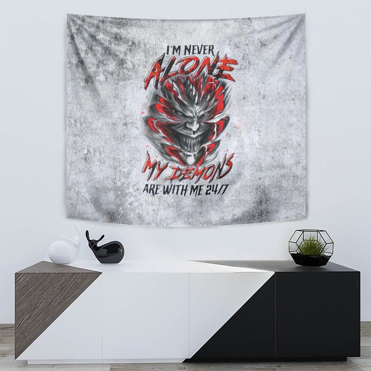 Devil Skull Tapestry I Never Alone My Demon With Me 24/7 - Wonder Print Shop