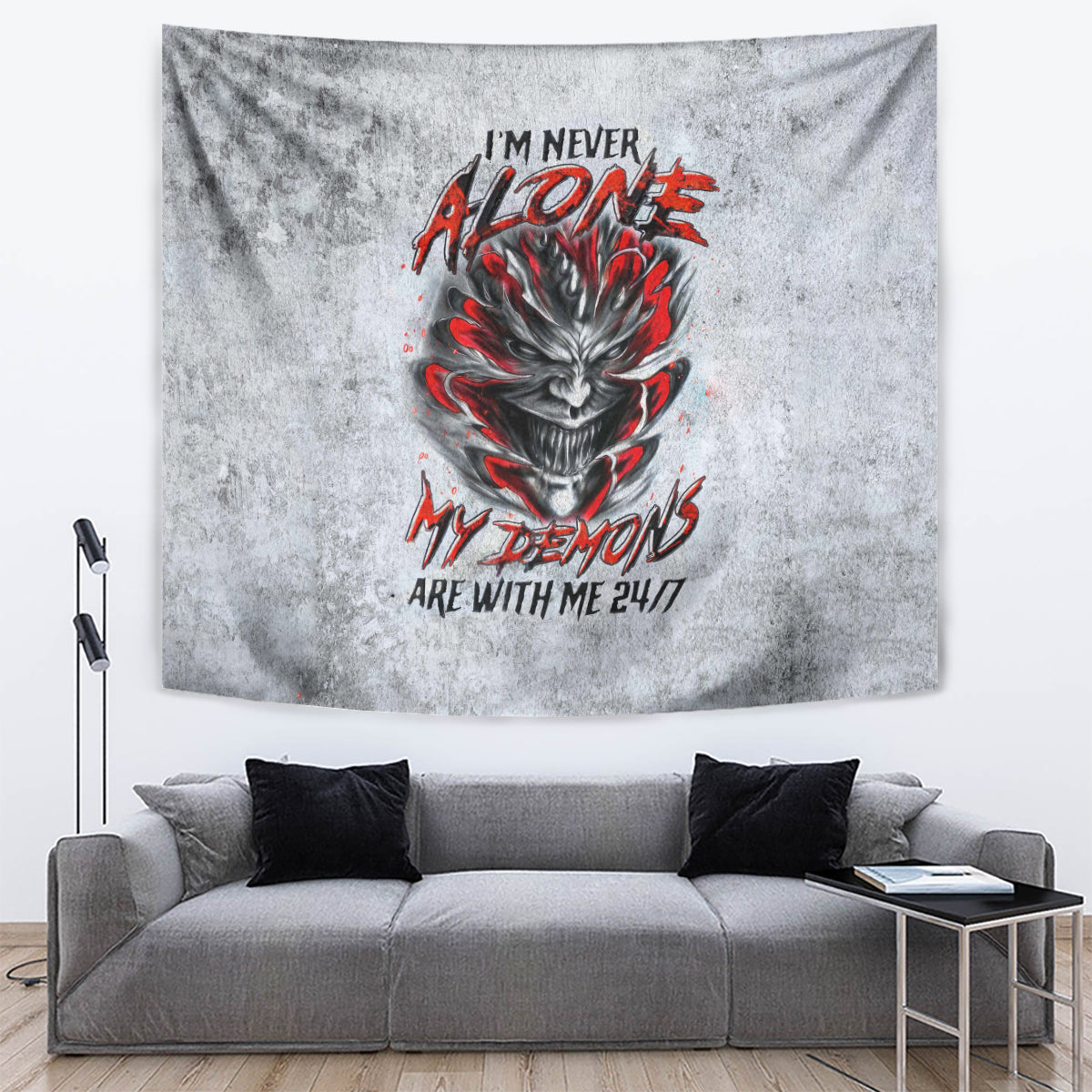 Devil Skull Tapestry I Never Alone My Demon With Me 24/7 - Wonder Print Shop