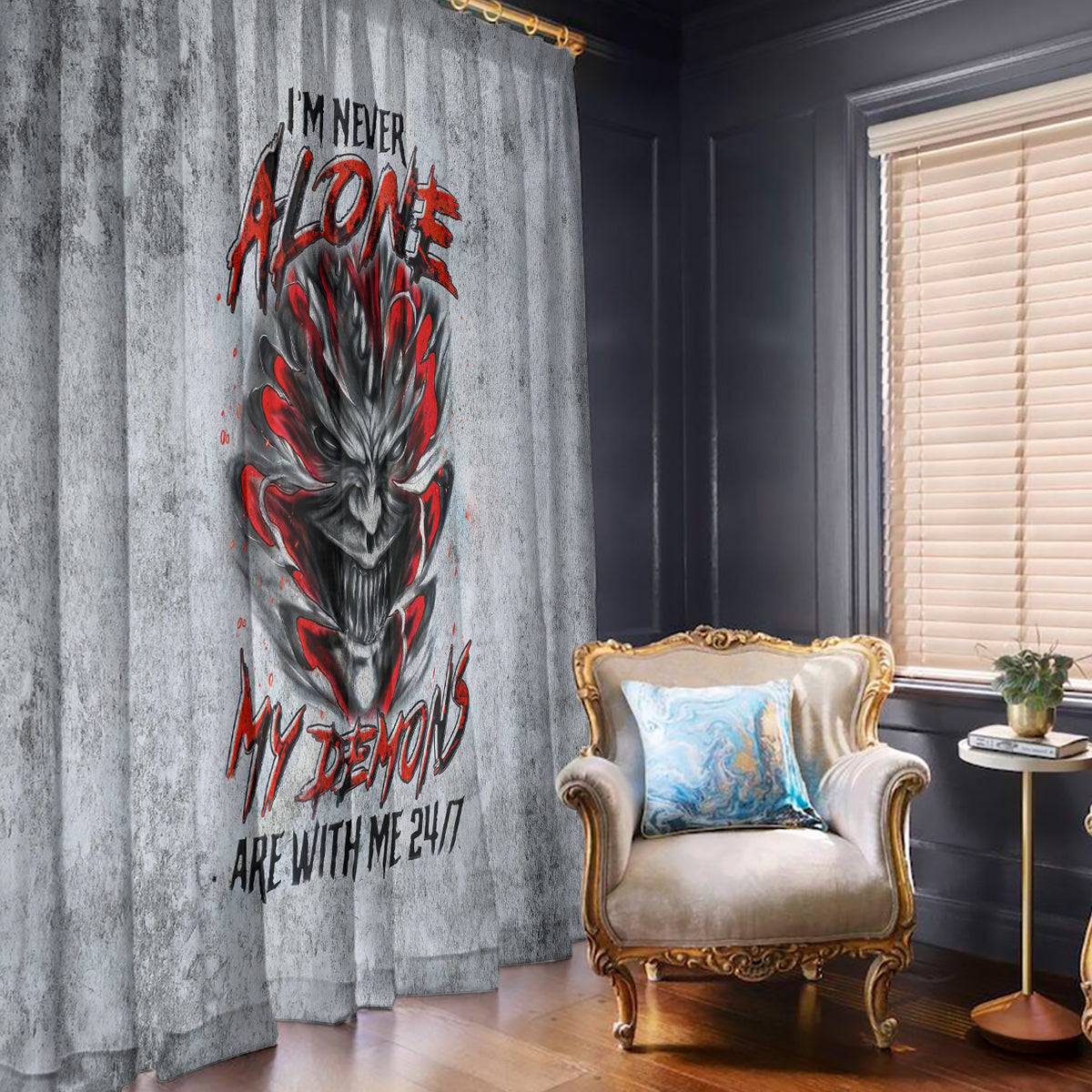 Devil Skull Window Curtain I Never Alone My Demon With Me 24/7 - Wonder Print Shop