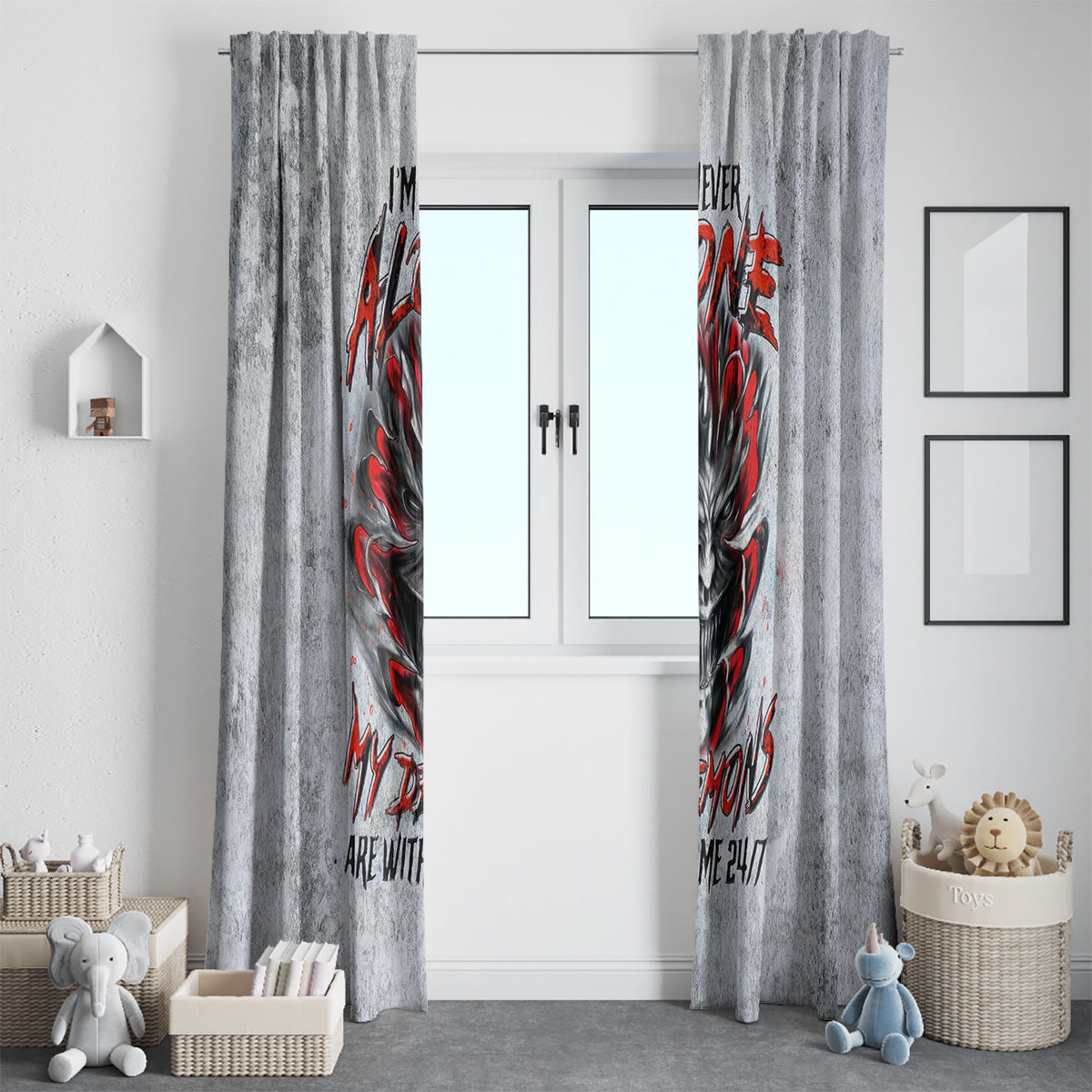 Devil Skull Window Curtain I Never Alone My Demon With Me 24/7 - Wonder Print Shop