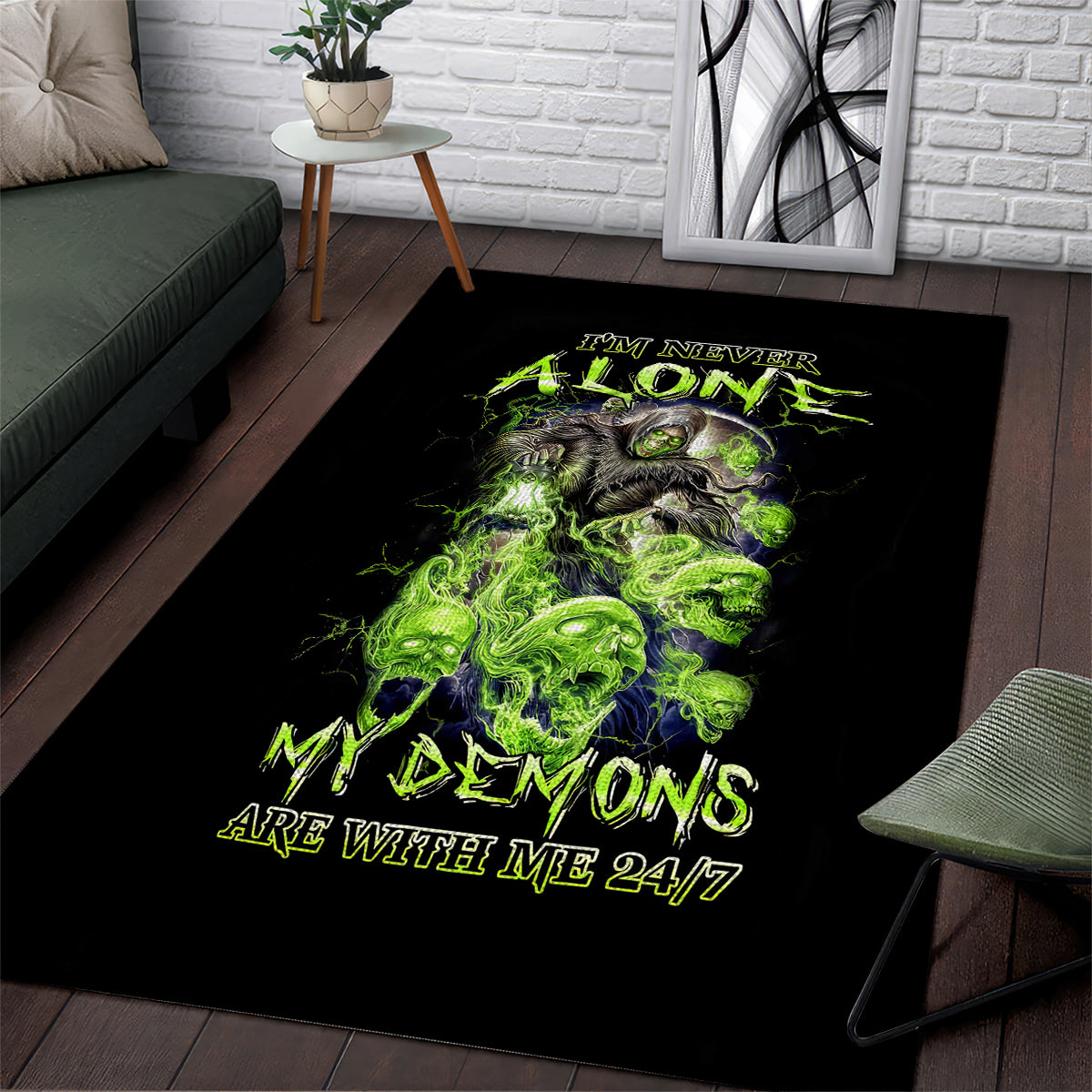 Death Skull Area Rug I Never Alone My Demon With Me 24/7 - Wonder Print Shop