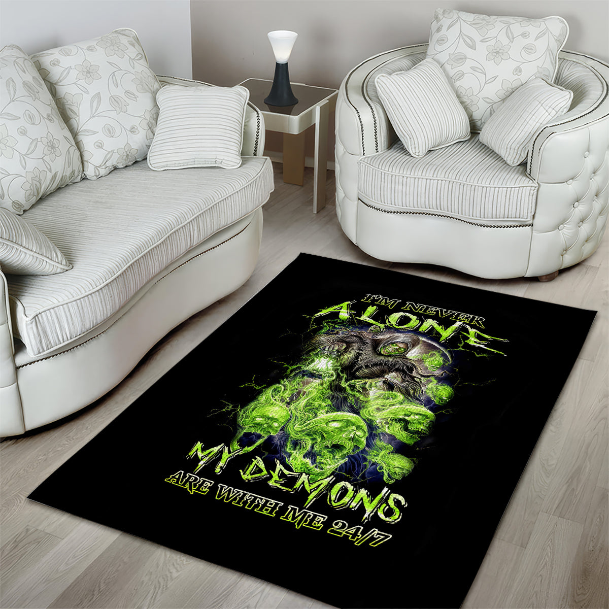 Death Skull Area Rug I Never Alone My Demon With Me 24/7 - Wonder Print Shop