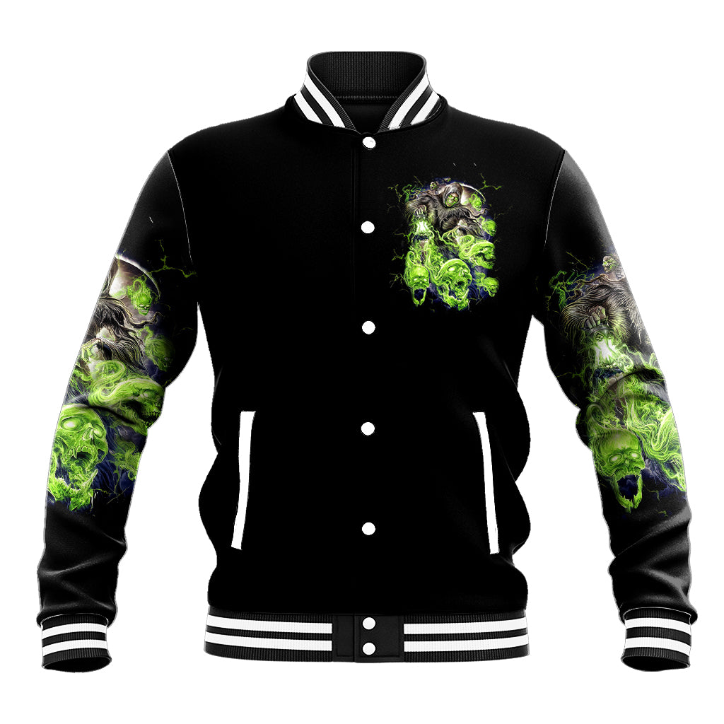 Death Skull Baseball Jacket I Never Alone My Demon With Me 24/7 - Wonder Print Shop