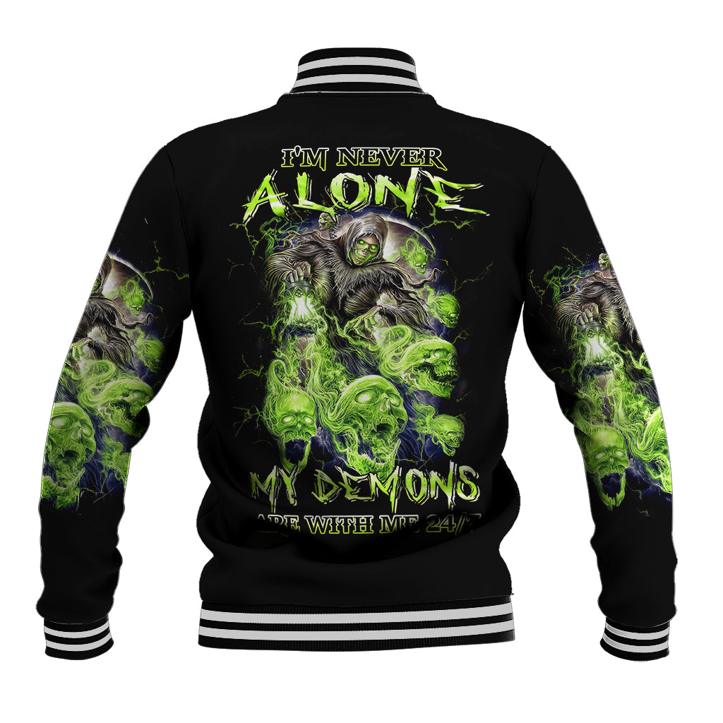 Death Skull Baseball Jacket I Never Alone My Demon With Me 24/7 - Wonder Print Shop