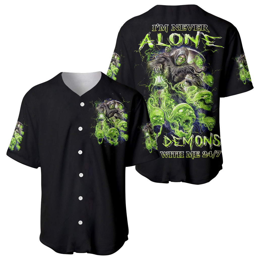 Death Skull Baseball Jersey I Never Alone My Demon With Me 24/7 - Wonder Print Shop