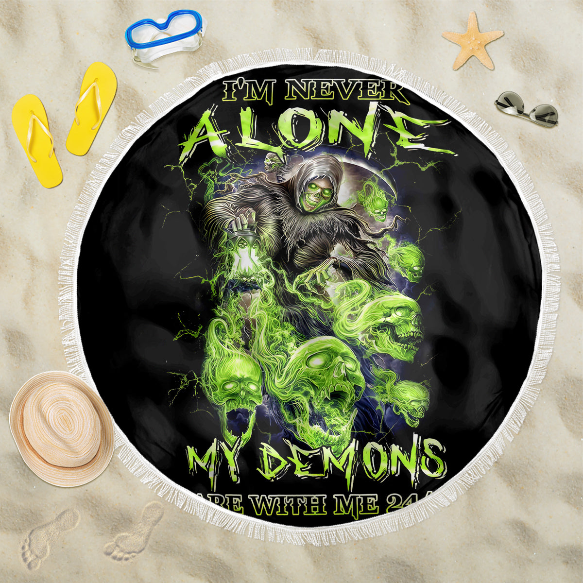 Death Skull Beach Blanket I Never Alone My Demon With Me 24/7 - Wonder Print Shop
