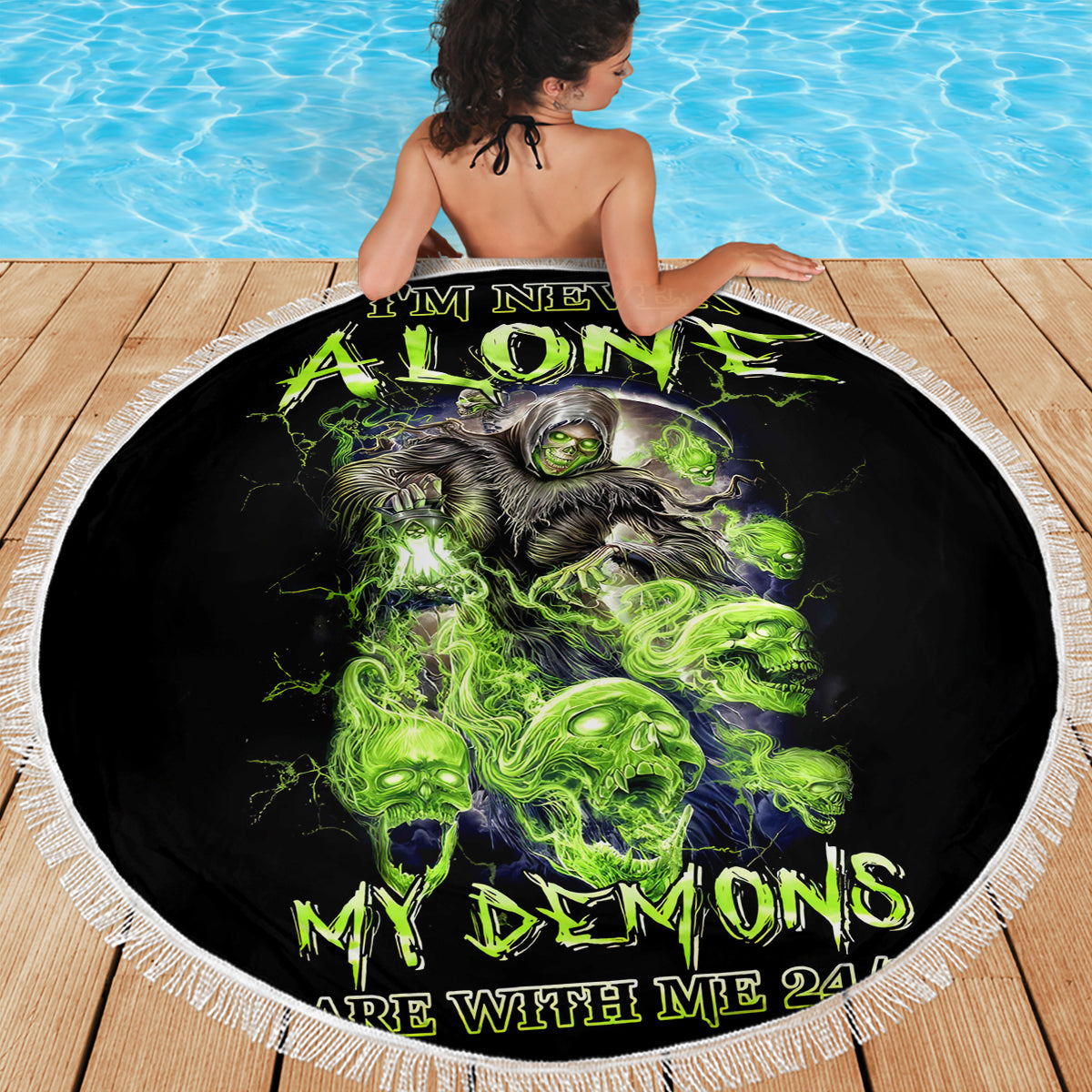 Death Skull Beach Blanket I Never Alone My Demon With Me 24/7 - Wonder Print Shop