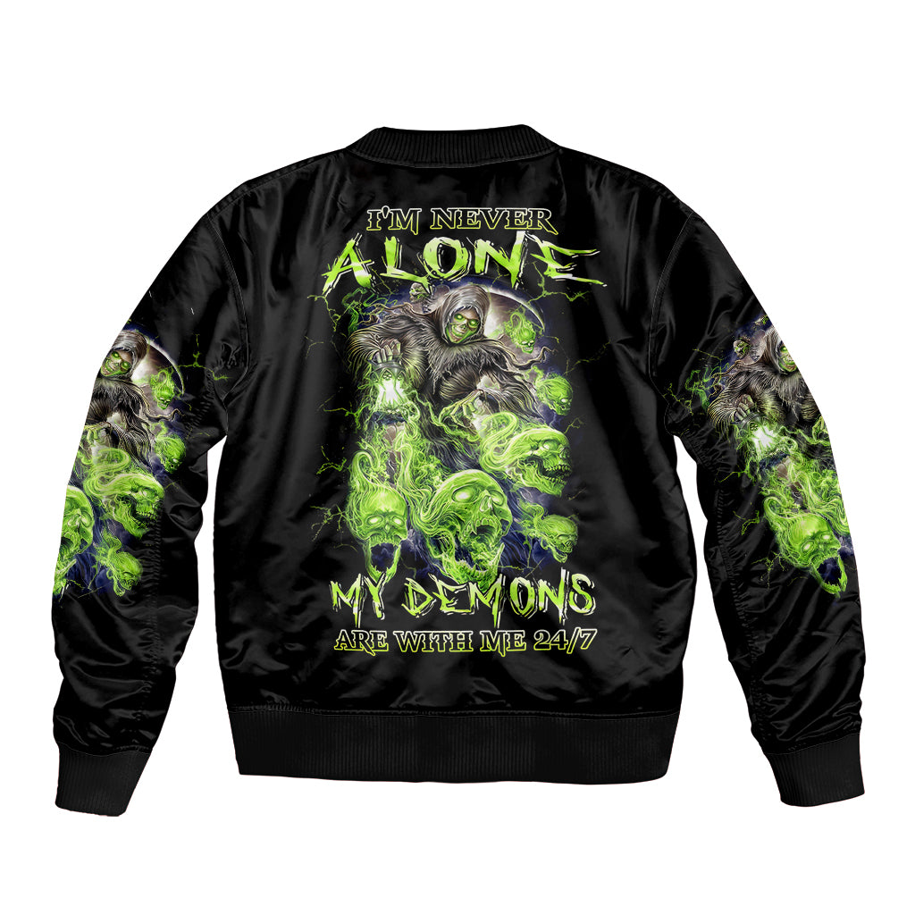 Death Skull Bomber Jacket I Never Alone My Demon With Me 24/7 - Wonder Print Shop