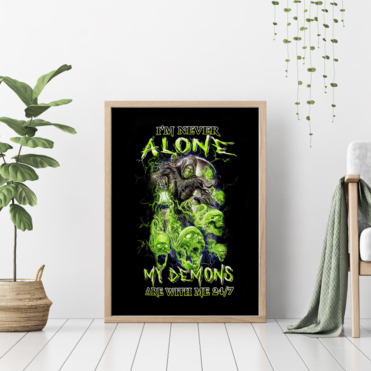 Death Skull Canvas Wall Art I Never Alone My Demon With Me 24/7 - Wonder Print Shop