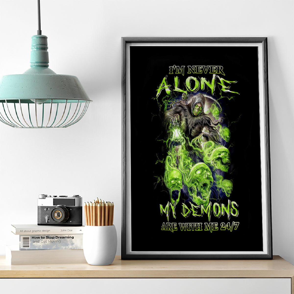 Death Skull Canvas Wall Art I Never Alone My Demon With Me 24/7 - Wonder Print Shop