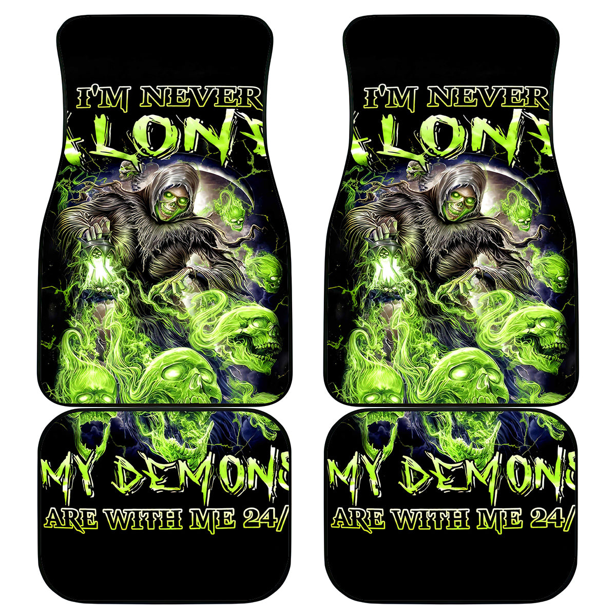 Death Skull Car Mats I Never Alone My Demon With Me 24/7 - Wonder Print Shop