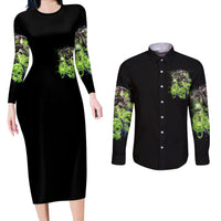 Death Skull Couples Matching Long Sleeve Bodycon Dress and Long Sleeve Button Shirts I Never Alone My Demon With Me 24/7 - Wonder Print Shop