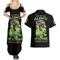Death Skull Couples Matching Summer Maxi Dress and Hawaiian Shirt I Never Alone My Demon With Me 24/7 - Wonder Print Shop