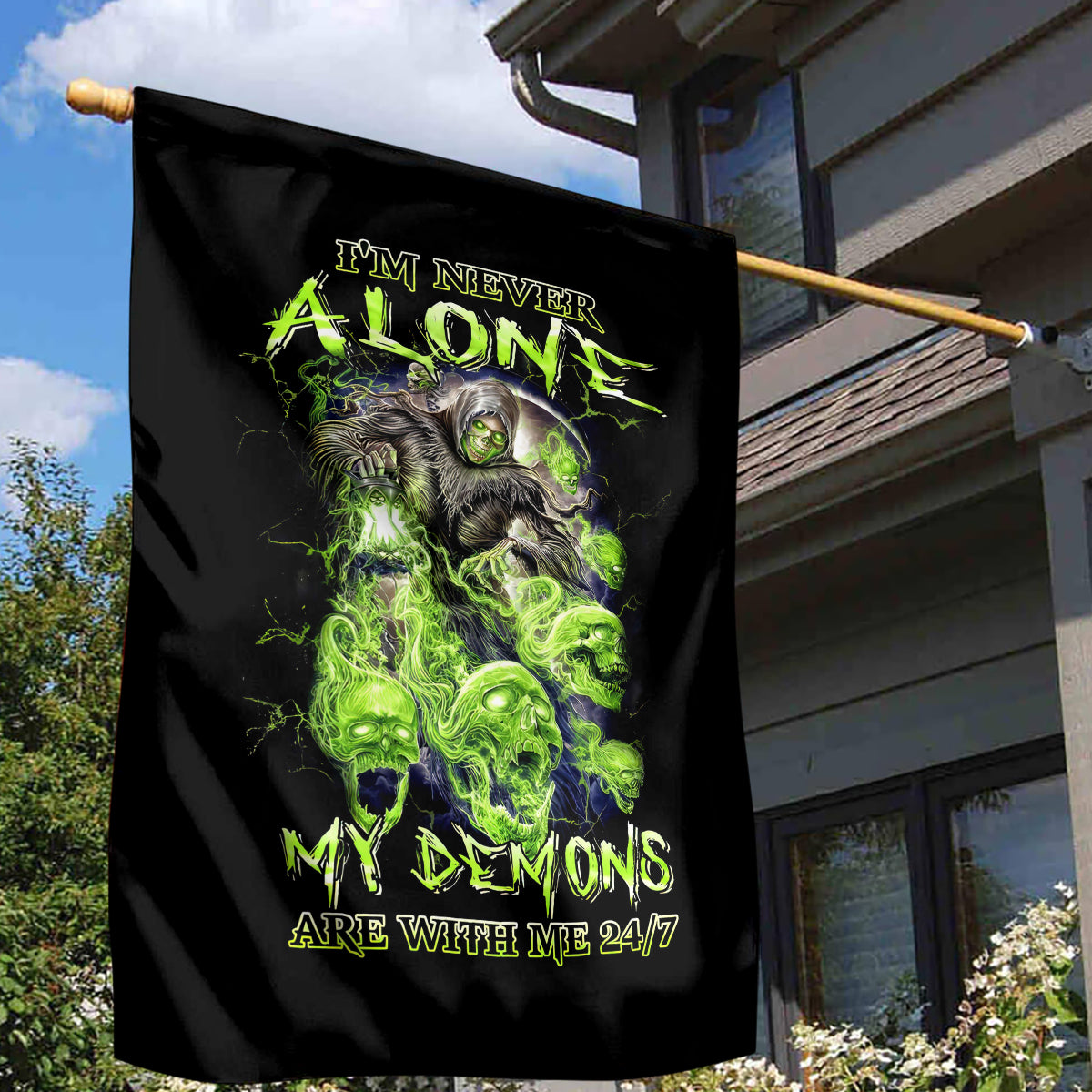 Death Skull Garden Flag I Never Alone My Demon With Me 24/7 - Wonder Print Shop
