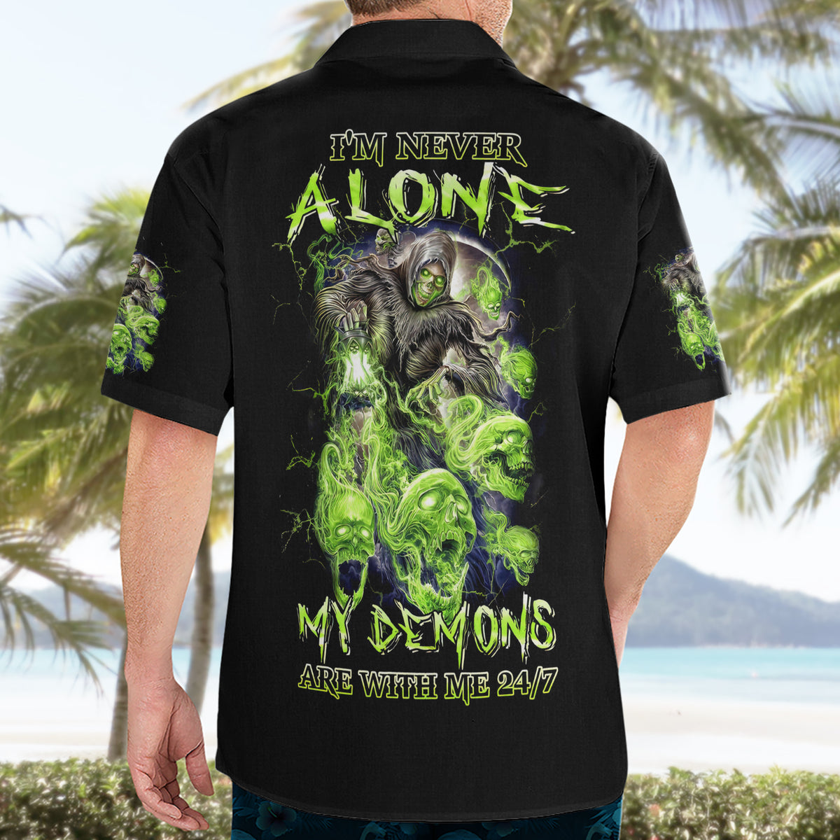 Death Skull Hawaiian Shirt I Never Alone My Demon With Me 24/7 - Wonder Print Shop