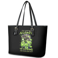 Death Skull Leather Tote Bag I Never Alone My Demon With Me 24/7 - Wonder Print Shop