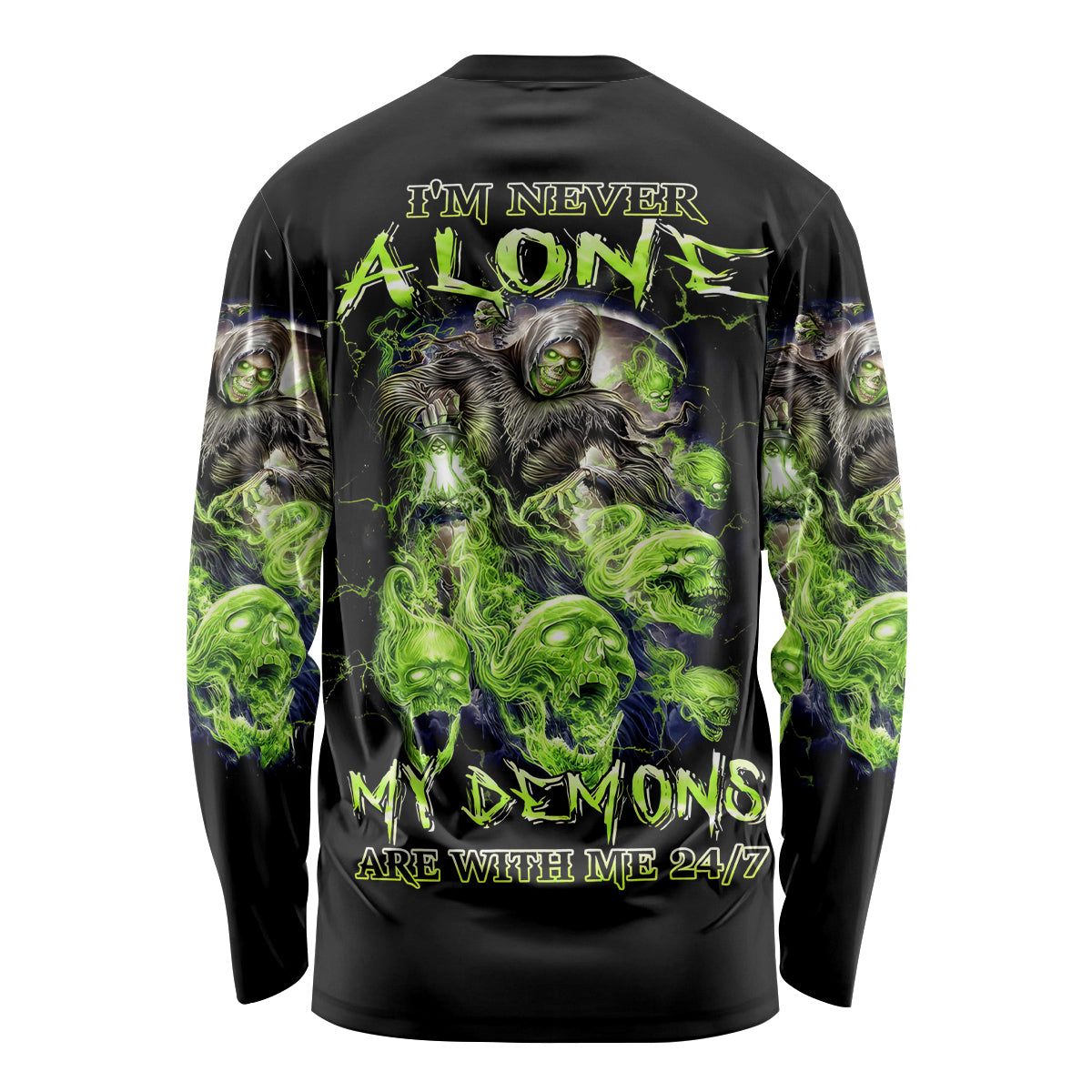 Death Skull Long Sleeve Shirt I Never Alone My Demon With Me 24/7 - Wonder Print Shop