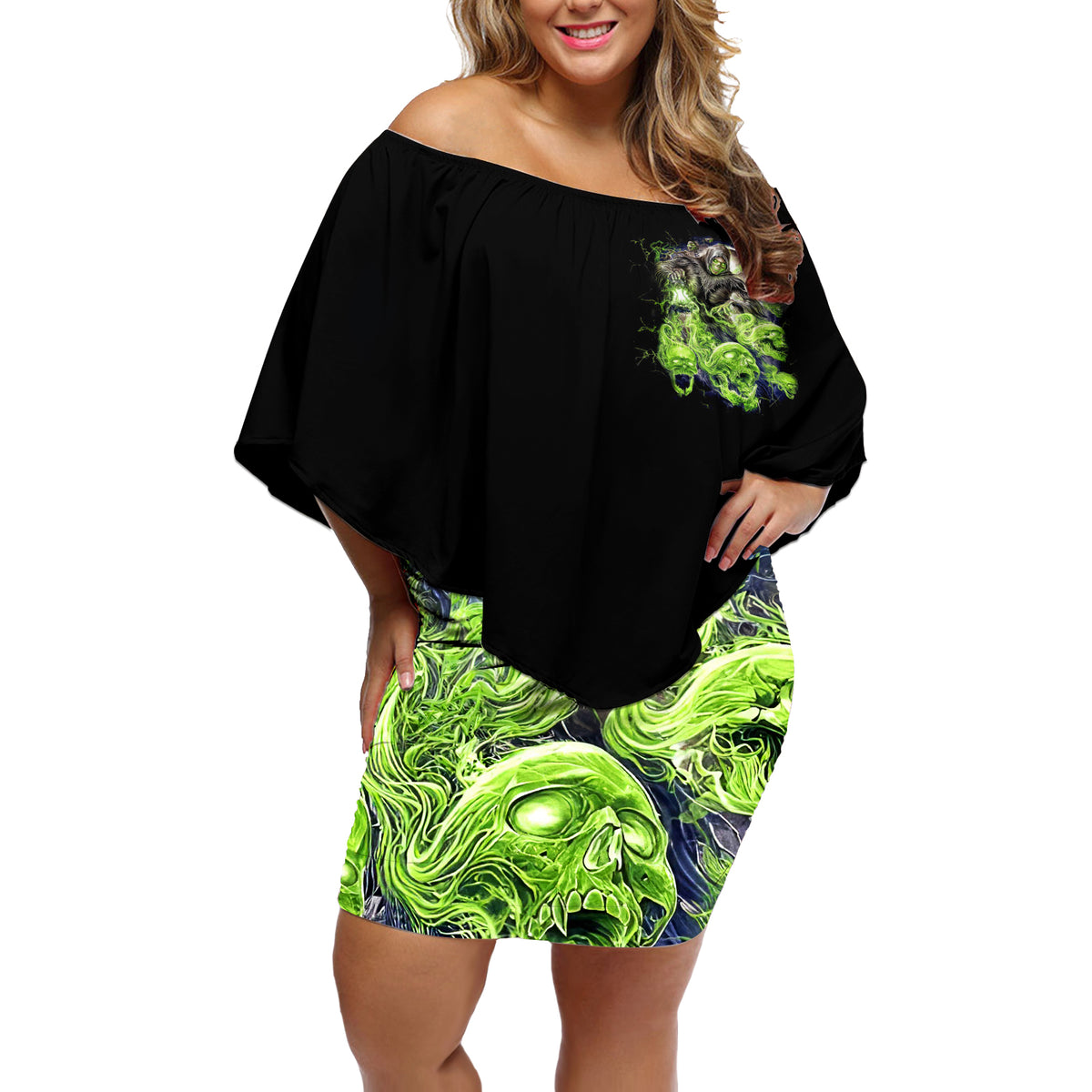 Flower Skull Off Shoulder Short Dress I Blunt Because God Rolled Me That Way - Wonder Print Shop