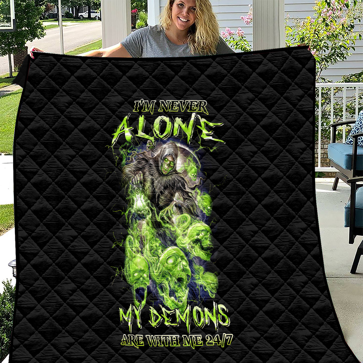Death Skull Quilt I Never Alone My Demon With Me 24/7 - Wonder Print Shop