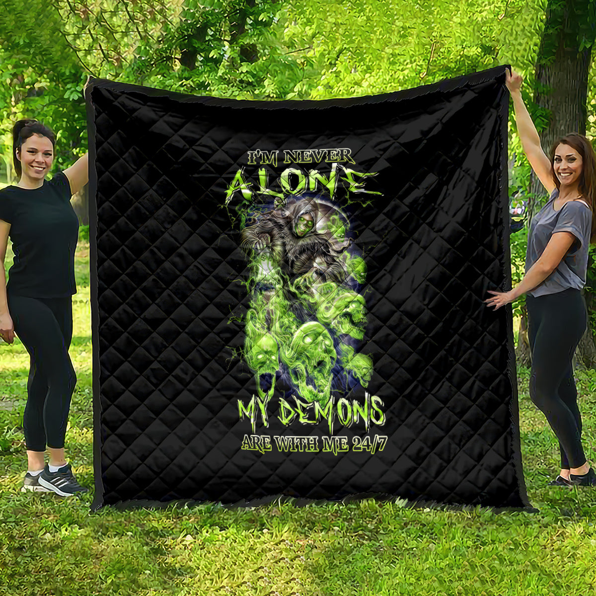 Death Skull Quilt I Never Alone My Demon With Me 24/7 - Wonder Print Shop