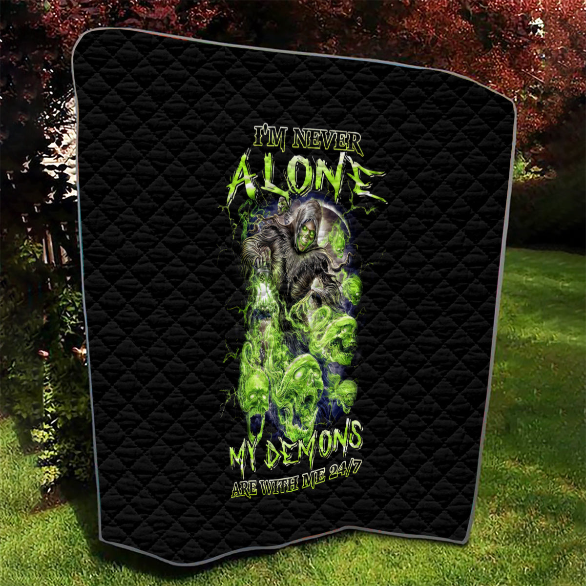 Death Skull Quilt I Never Alone My Demon With Me 24/7 - Wonder Print Shop