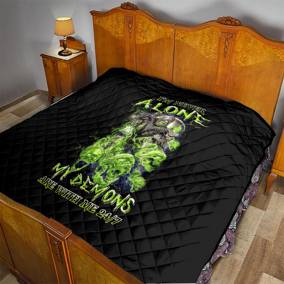 Death Skull Quilt I Never Alone My Demon With Me 24/7 - Wonder Print Shop