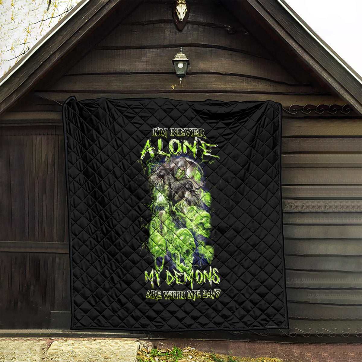 Death Skull Quilt I Never Alone My Demon With Me 24/7 - Wonder Print Shop