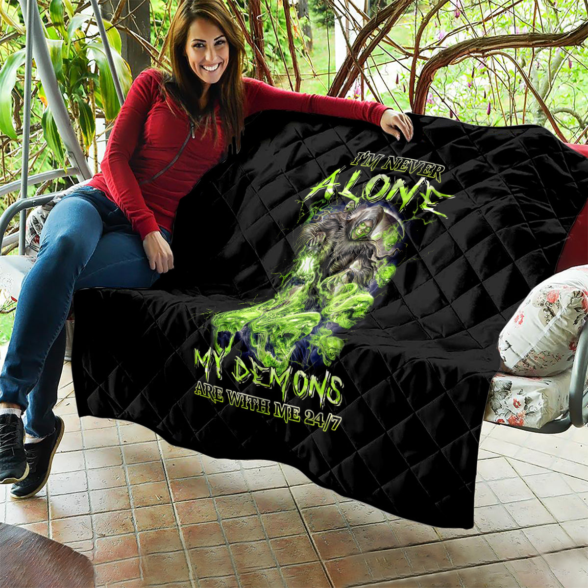 Death Skull Quilt I Never Alone My Demon With Me 24/7 - Wonder Print Shop
