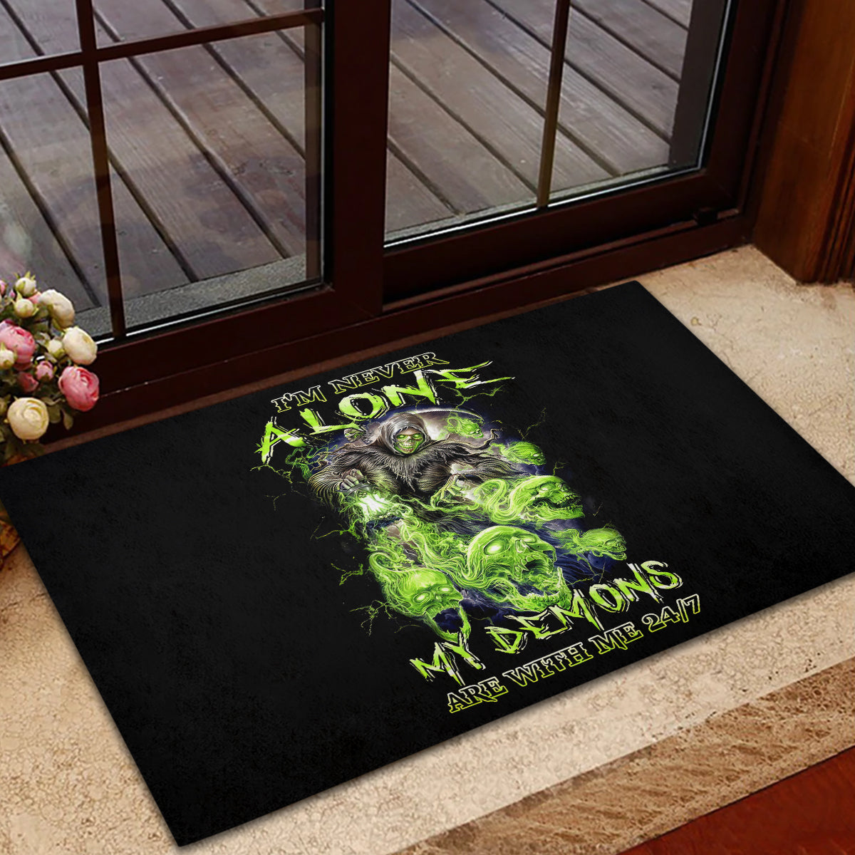 Death Skull Rubber Doormat I Never Alone My Demon With Me 24/7 - Wonder Print Shop
