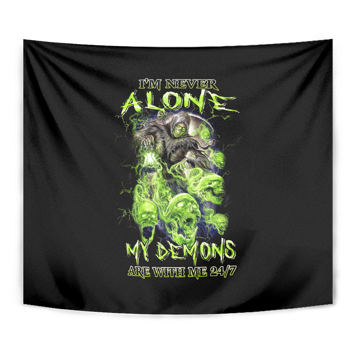 Death Skull Tapestry I Never Alone My Demon With Me 24/7 - Wonder Print Shop