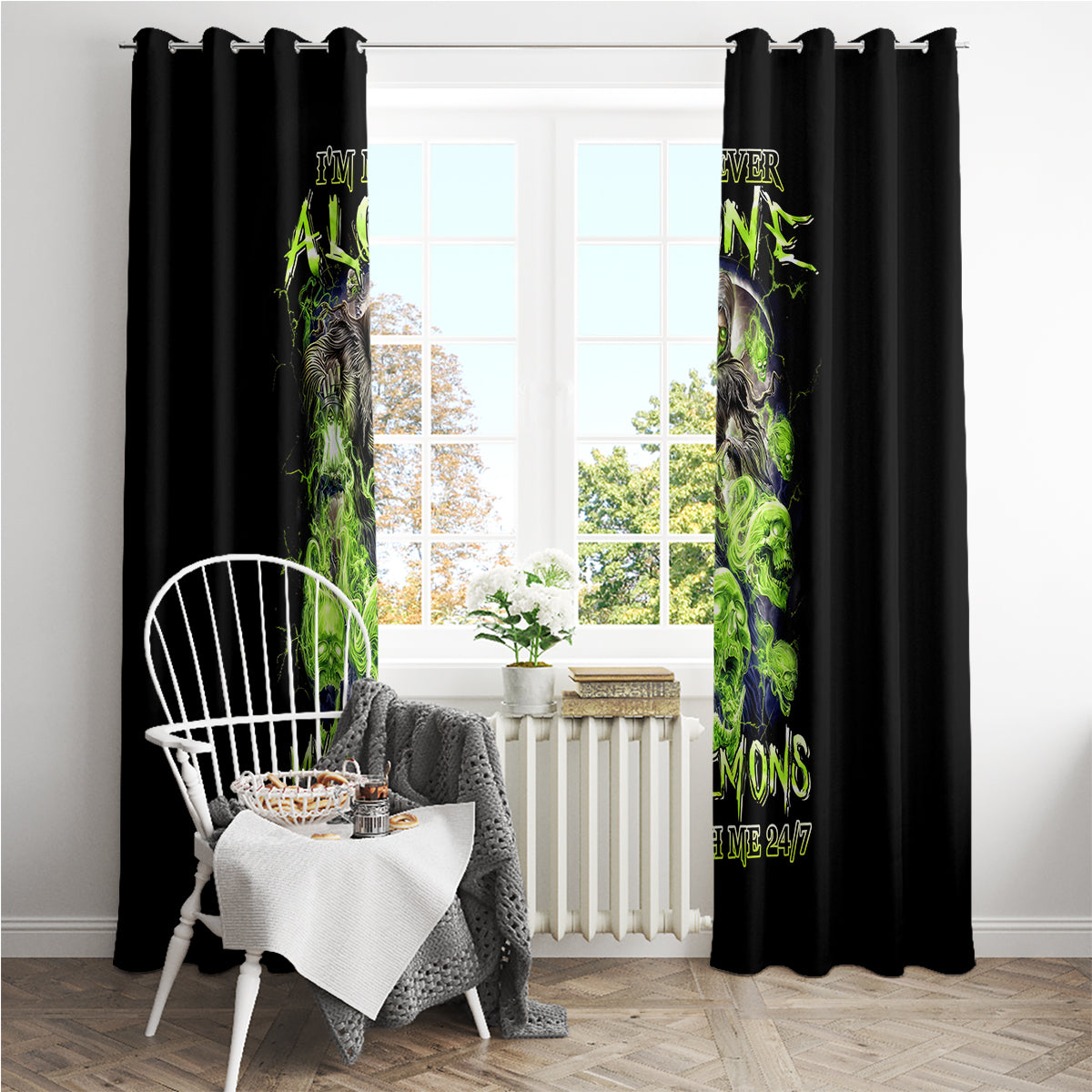 Death Skull Window Curtain I Never Alone My Demon With Me 24/7 - Wonder Print Shop