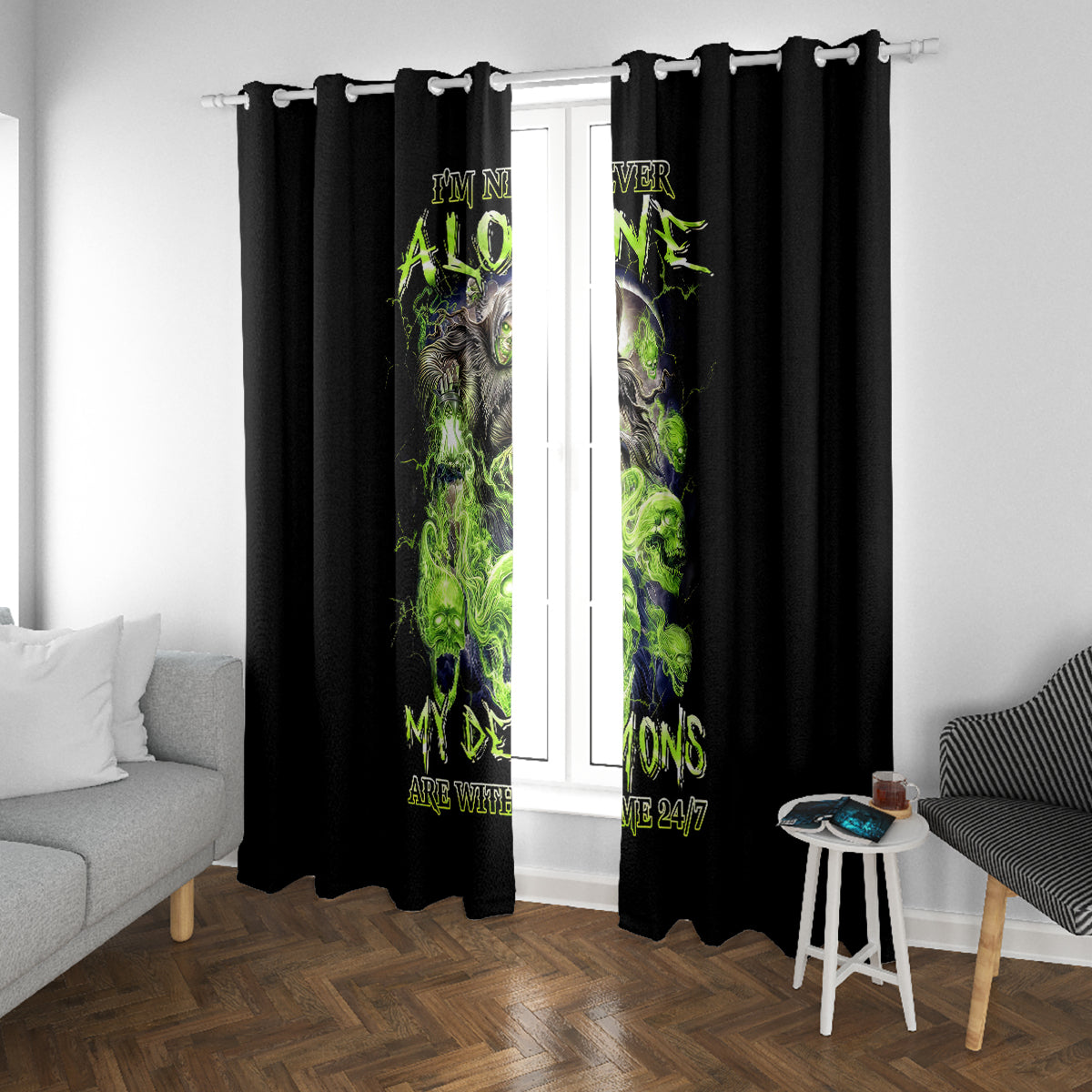 Death Skull Window Curtain I Never Alone My Demon With Me 24/7 - Wonder Print Shop