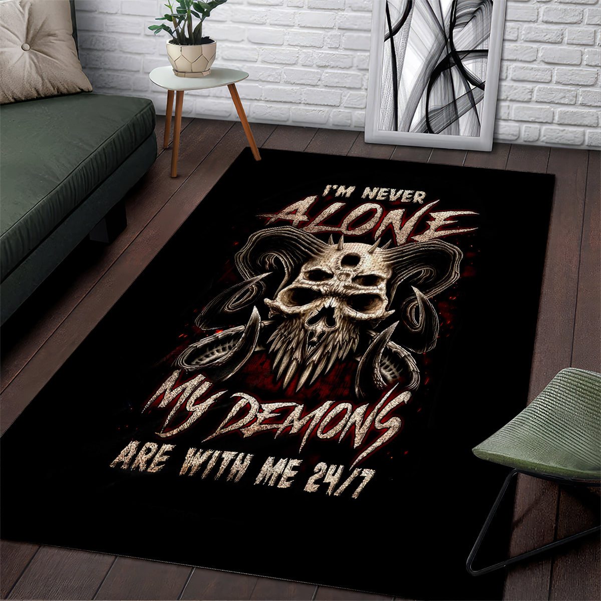 Satan Skull Area Rug I Never Alone My Demon With Me 24/7 - Wonder Print Shop