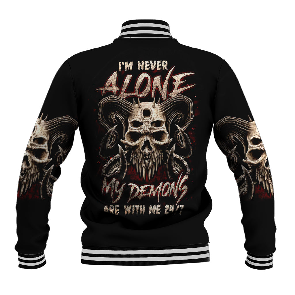 Satan Skull Baseball Jacket I Never Alone My Demon With Me 24/7 - Wonder Print Shop