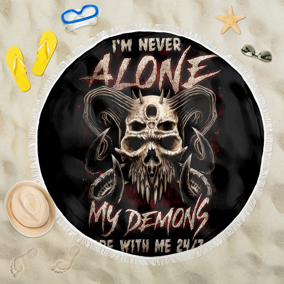 Satan Skull Beach Blanket I Never Alone My Demon With Me 24/7 - Wonder Print Shop